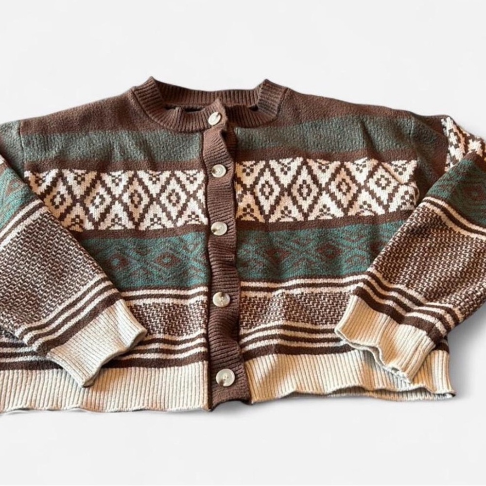 SHEIN Brown and Green Button Cardigan